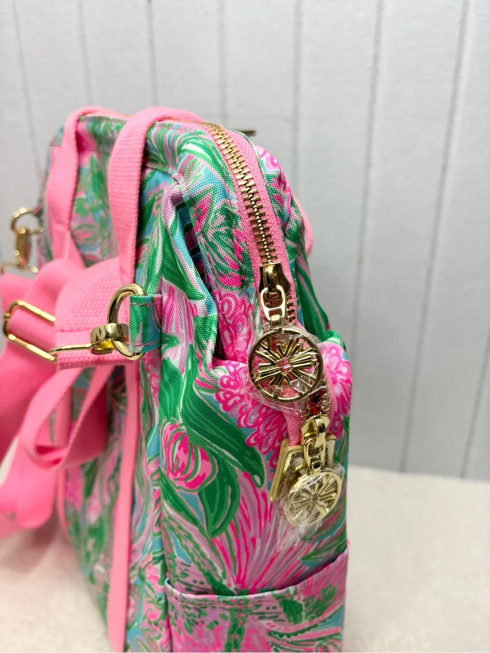 Lilly Pulitzer Cooler Backpack / Crossbody Pink & Green Floral Backpack Tote NEW